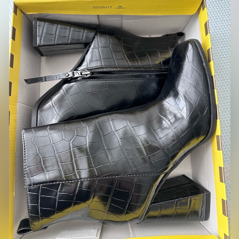 Circus Black Crocodile Faux Leather Booties
